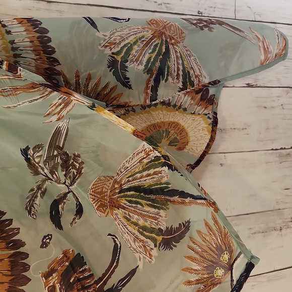 Umgee Boho Feather Print Kimono Cardigan M/L Lightweight Open Front Layer - Picture 5 of 6